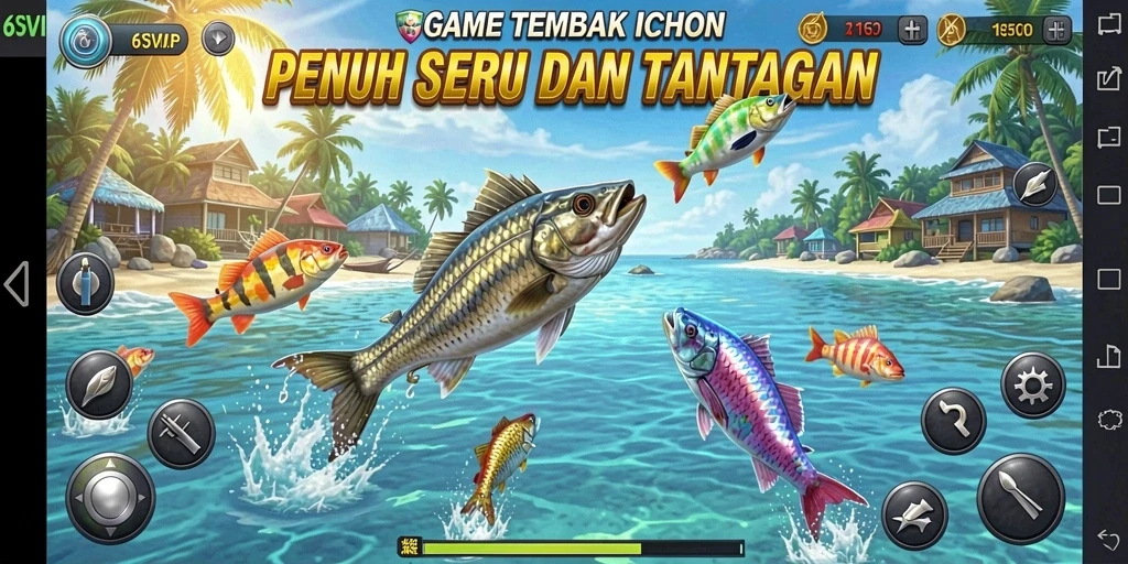 Screenshot menunjukkan gameplay seru dari 6SVIP dengan ikan warna-warni.