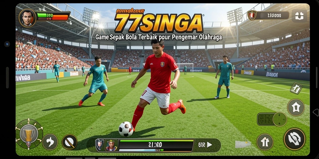 Tampilan screenshot gameplay 77SINGA yang memukau dalam aksi sepak bola.