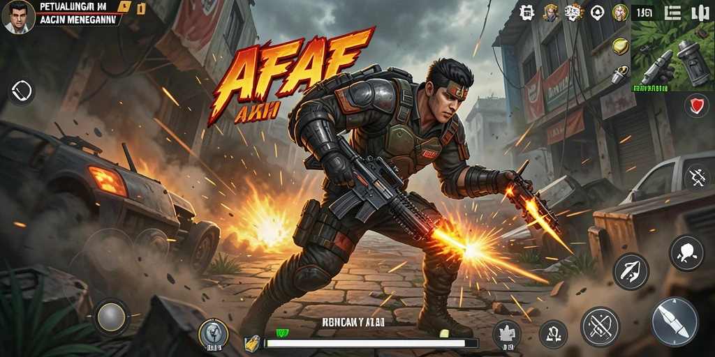 Tampilan gameplay AFAF dengan aksi menegangkan dan karakter beragam.