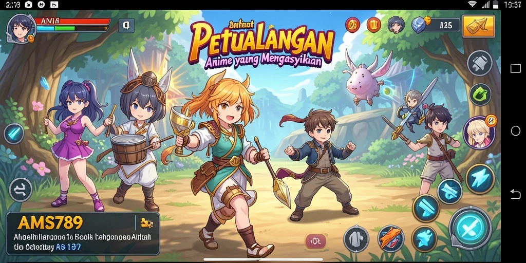 Tampilan gameplay menarik dari AMS789 yang menunjukkan karakter anime beraksi.