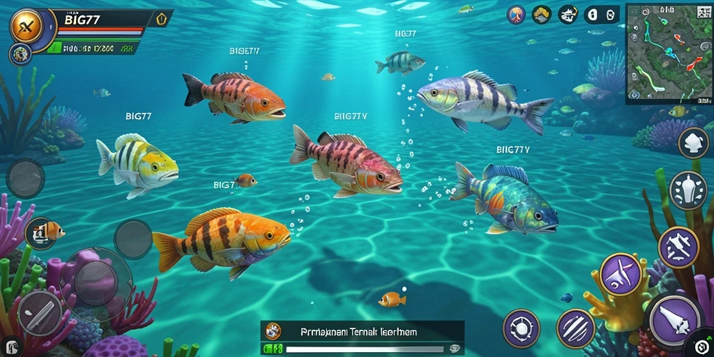 Tampilan gameplay Tembak Ikan yang menarik dan penuh warna.