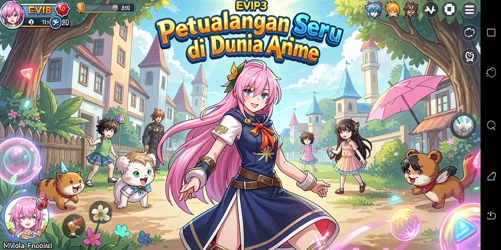 Screenshot utama EVIP3 menampilkan aksi seru dalam dunia Anime.