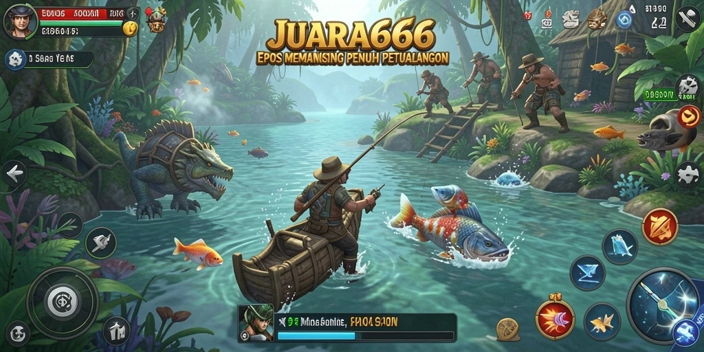 Gameplay JUARA666 menampilkan aksi seru dalam memancing berbagai jenis ikan.
