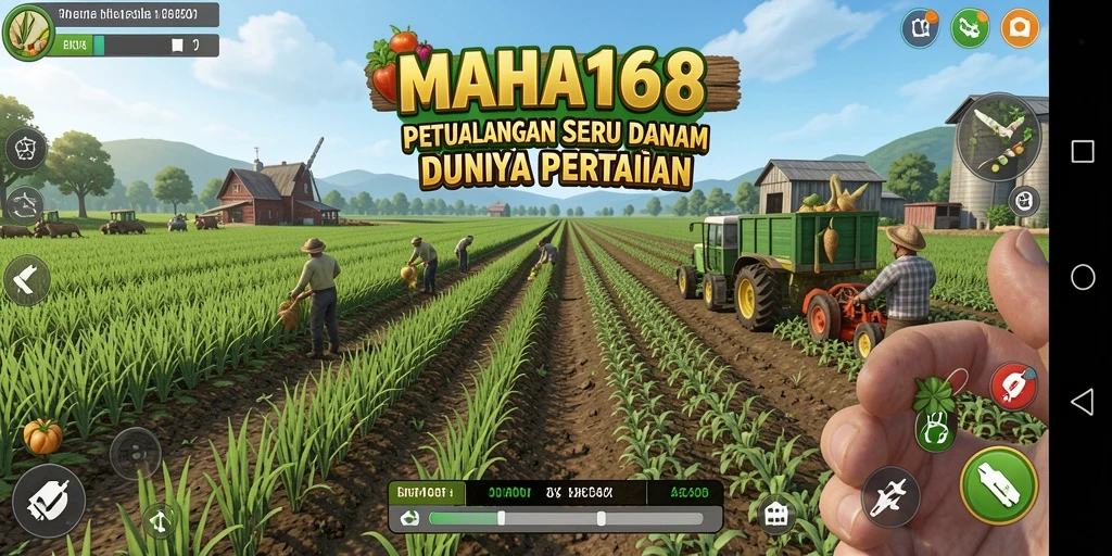 Tangkapan layar gameplay yang menampilkan ladang subur dan kegiatan bertani.