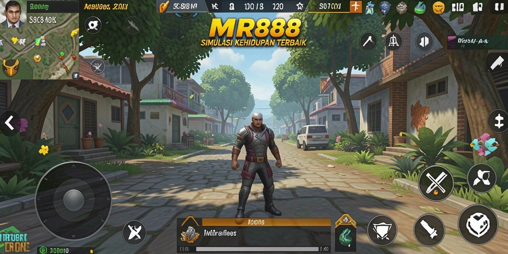 Screenshot gameplay MR888 menampilkan karakter berinteraksi di dunia simulasi.