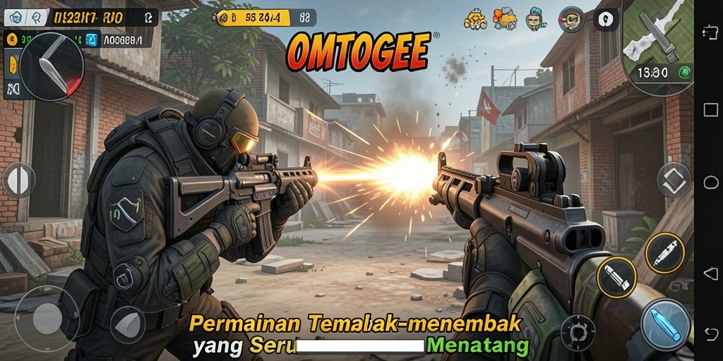 Tangkapan layar gameplay OMTOGEL menampilkan aksi tembak-menembak yang mendebarkan.