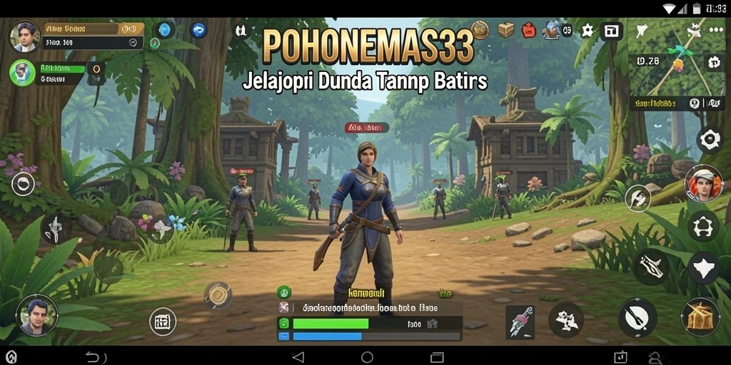 Screenshot gameplay POHONEMAS33 yang menampilkan dunia yang luas dan beragam.