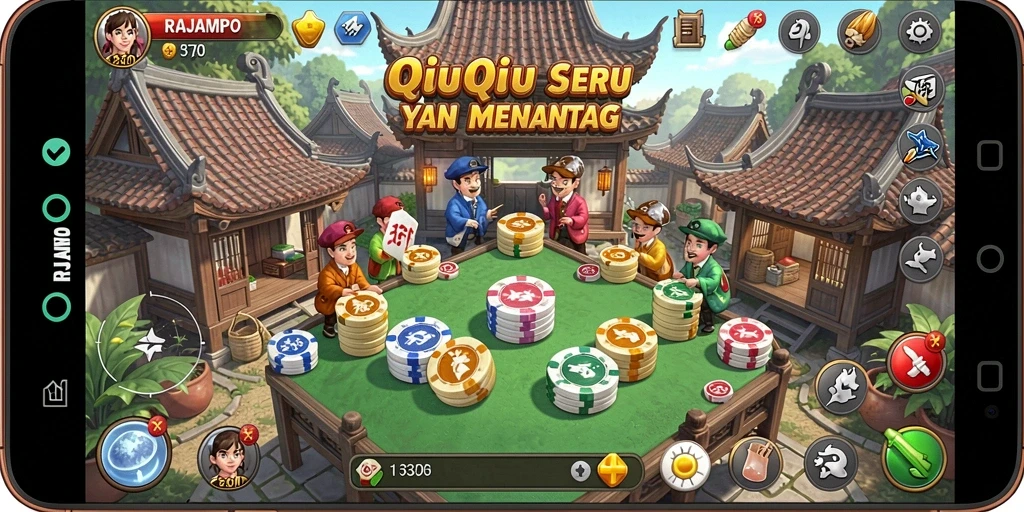 Tampilan gameplay menarik dari RAJAMPO dengan kartu QiuQiu.
