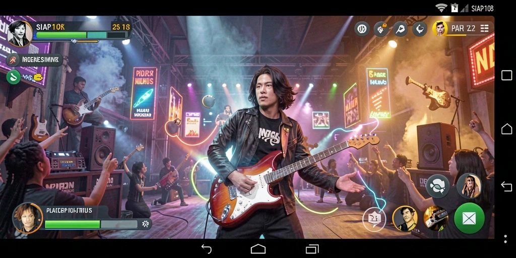 Tampilan gameplay SIAP108 menunjukkan interaksi musik yang seru dan penuh warna.