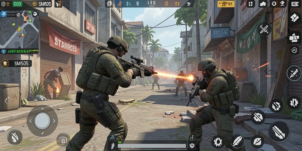 Tampilan gameplay SM605 dengan aksi seru di arena TPS.