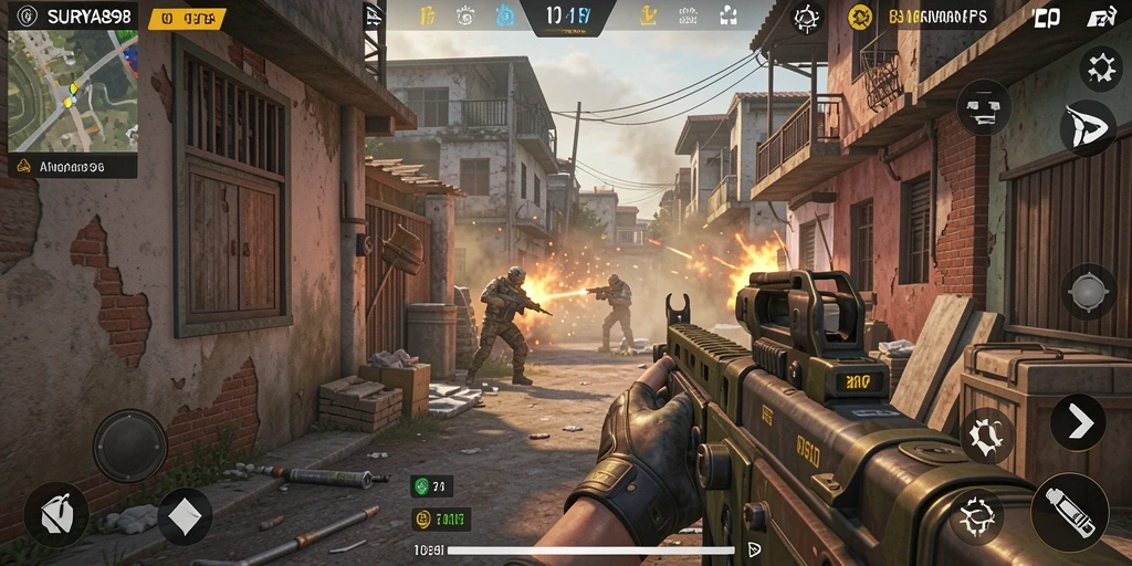 Gameplay intens dari SURYA898 dalam pertempuran FPS.